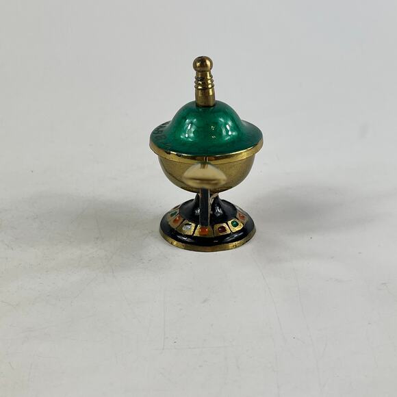 Vtg Brass Enamel Incense Burner Lamp Miniature Handpainted Middle Eastern Decor - Picture 4 of 16